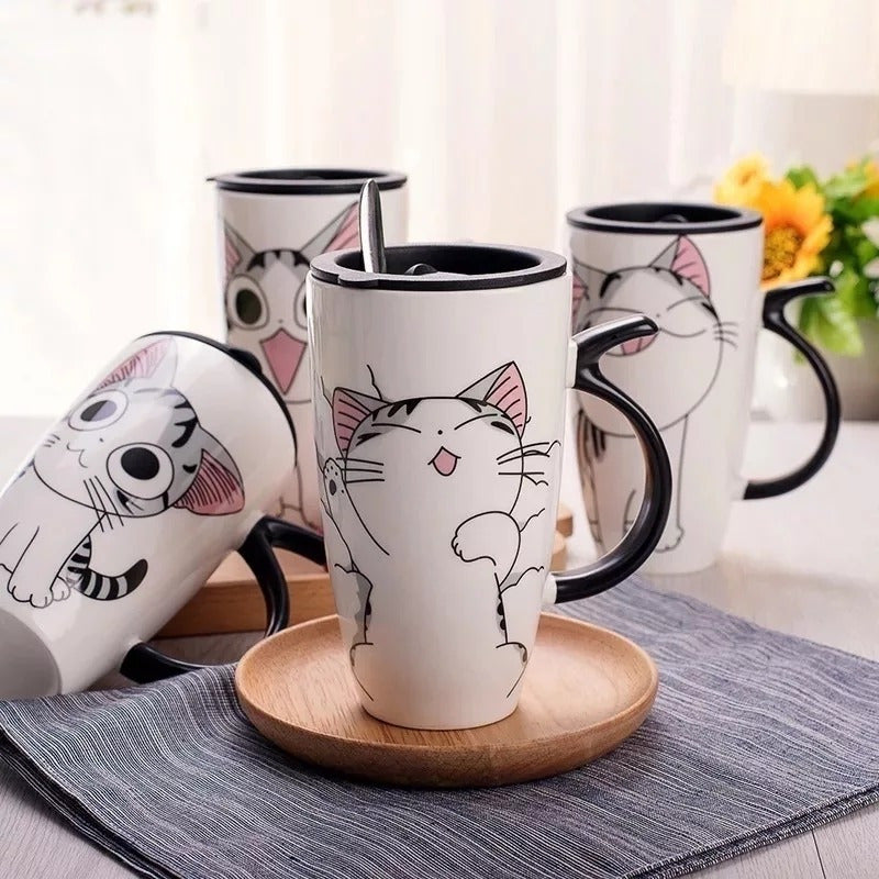 Taza De Gato Mug Con Tapa Con Boquilla Tazón Gato Chi/ Ryc