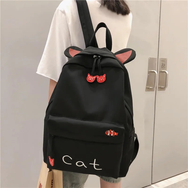 Mochila Con Orejita Gato Bolso Escolar Kawai Juvenil Cat R&c