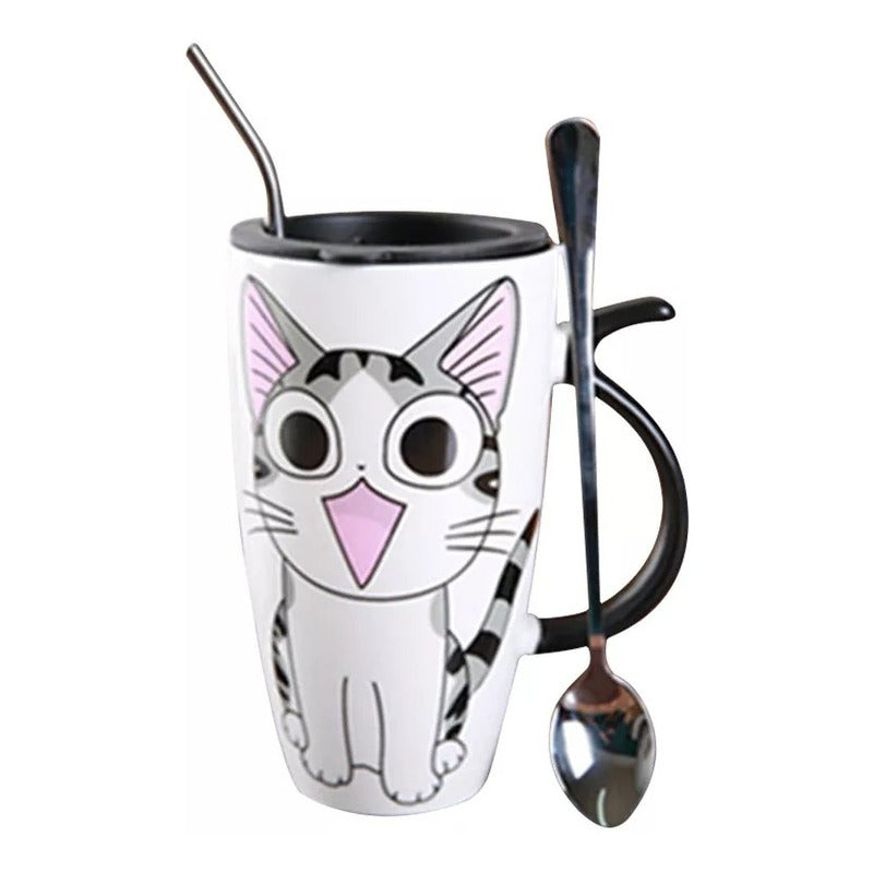 Taza De Gato Mug Con Tapa Con Boquilla Tazón Gato Chi/ Ryc