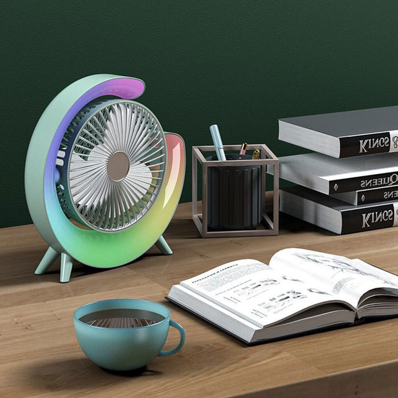 Ventilador De Mesa Recargable Usb 2 En 1 Con Lámpara Luz Led