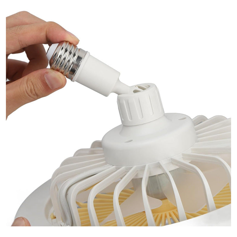 Ventilador De Techo Soquete E27 + Aro Luz Led + Control Ryc