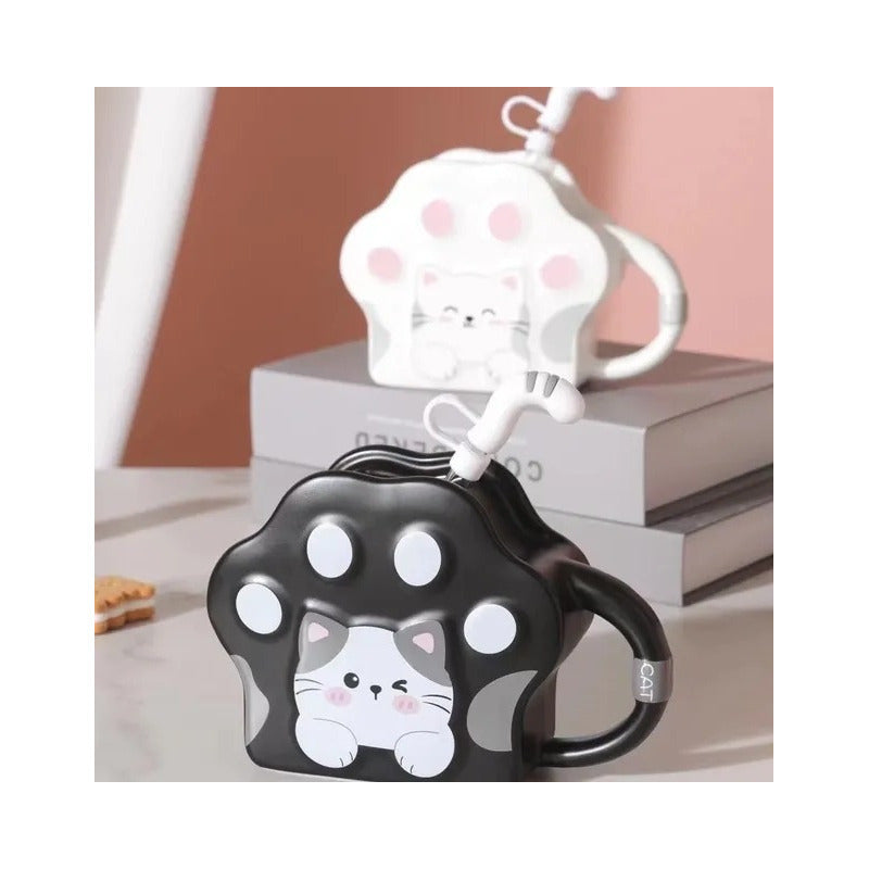 Vaso Diseño Garrita Con Bombilla Cola De Gato Mug Taza Tazón