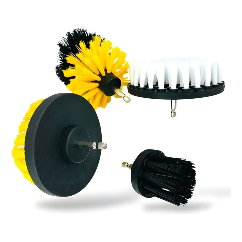 Kit Lavado De Auto 4 Cepillos Cn Broca Para Taladro Limpieza