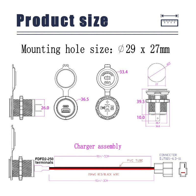 Adaptador Doble Usb 18w Type C 30w Con Voltimetro 12-24v