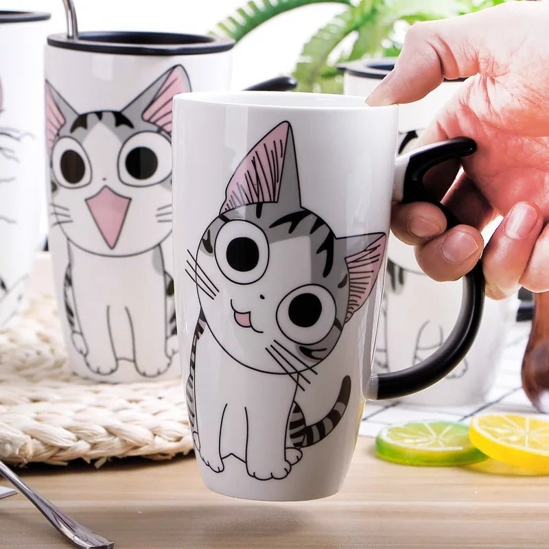 Taza De Gato Mug Con Tapa Con Boquilla Tazón Gato Chi/ Ryc