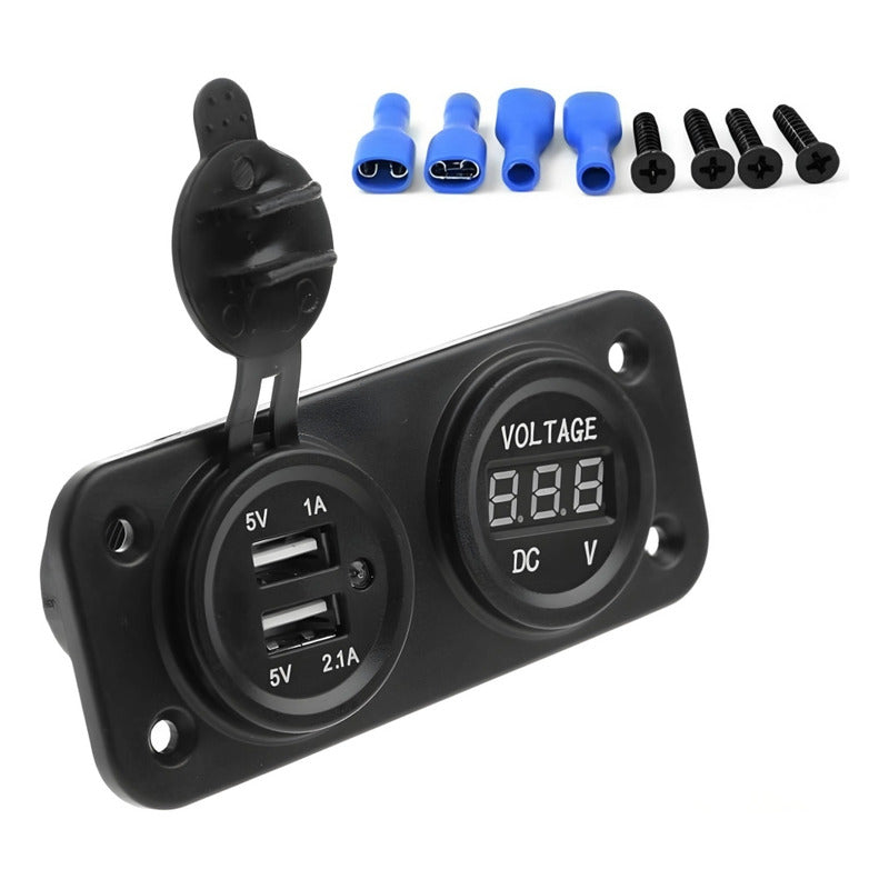 Panel Doble Adaptador 2usb + Voltímetro 12-24v Auto Camión