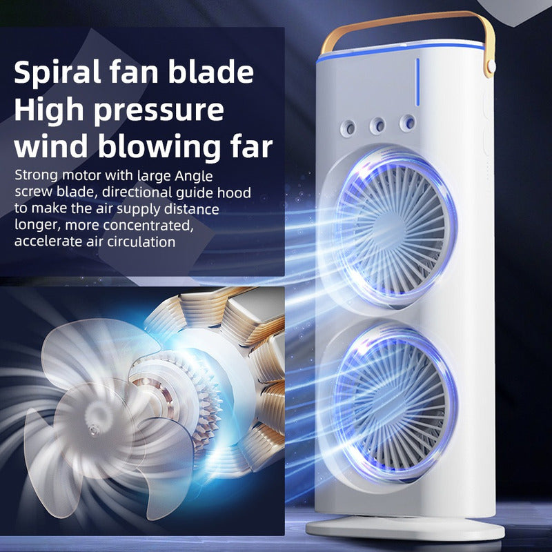 Ventilador Doble Con Humidificador Aire Frio Luz Y Control