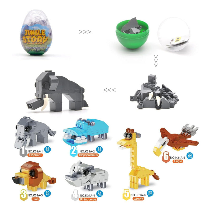 Set 6 Huevos Sorpresa Animales De Mini Bloques Construcción