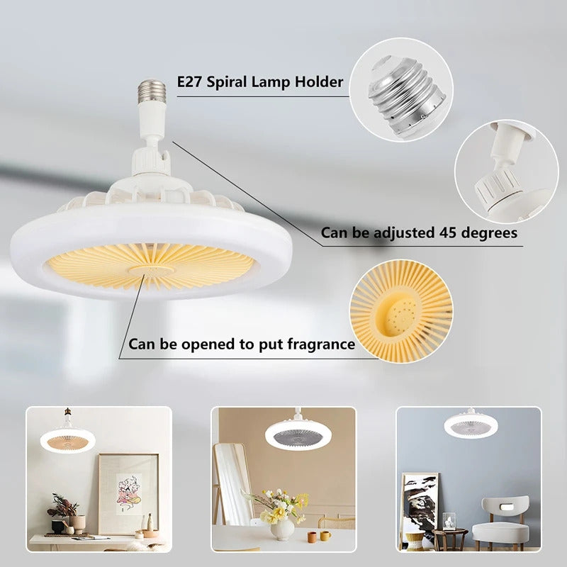 Ventilador De Techo Soquete E27 + Aro Luz Led + Control Ryc