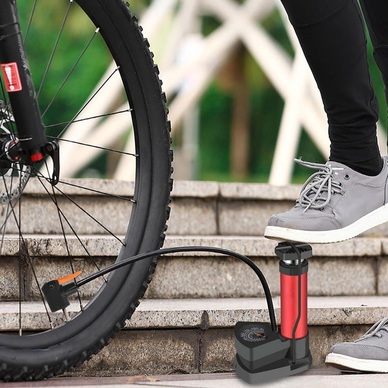 Bombin Inflador De Pie Cn Manometro 160psi Moto Bici Portati