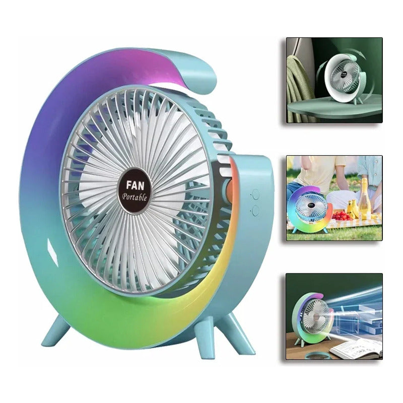 Ventilador De Mesa Recargable Usb 2 En 1 Con Lámpara Luz Led