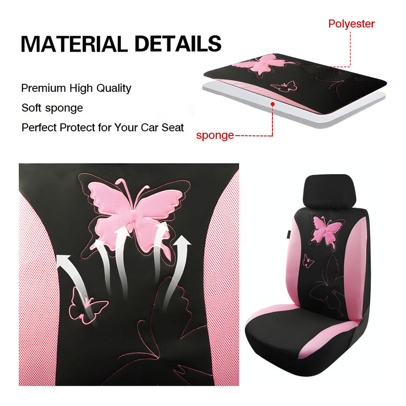 Set Funda Cubre Asiento Auto Negro Rosa Malla Transpirable