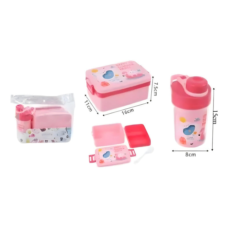 Lonchera Escolar +botella Vianda Lunch Box Contenedor Alimen