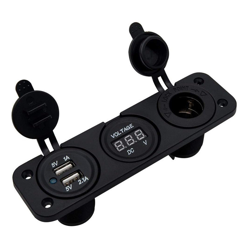 Panel Triple Adaptador 2usb + Voltímetro + Cenicero 12-24v