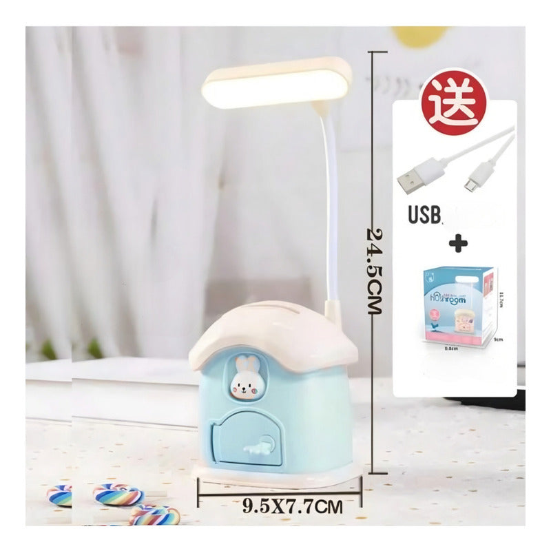 Lámpara De Escritorio Recargabl + Portalapiz Alcancía Kawaii