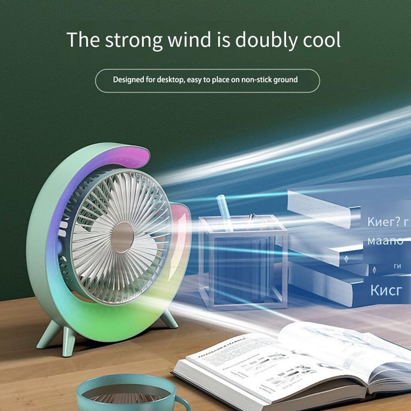 Ventilador De Mesa Recargable Usb 2 En 1 Con Lámpara Luz Led