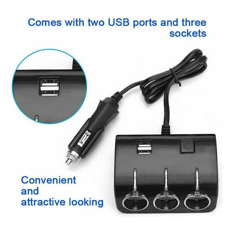 Encendedor Triple Adaptador +2usb 120w 12-24v Splitter Encen