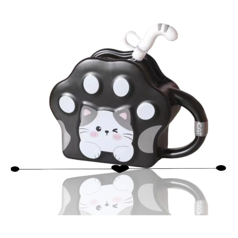 Vaso Diseño Garrita Con Bombilla Cola De Gato Mug Taza Tazón