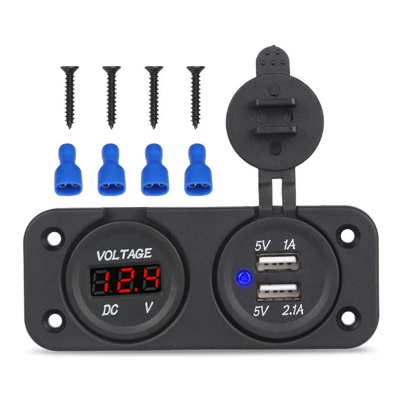 Panel Doble Adaptador 2usb + Voltímetro 12-24v Auto Camión