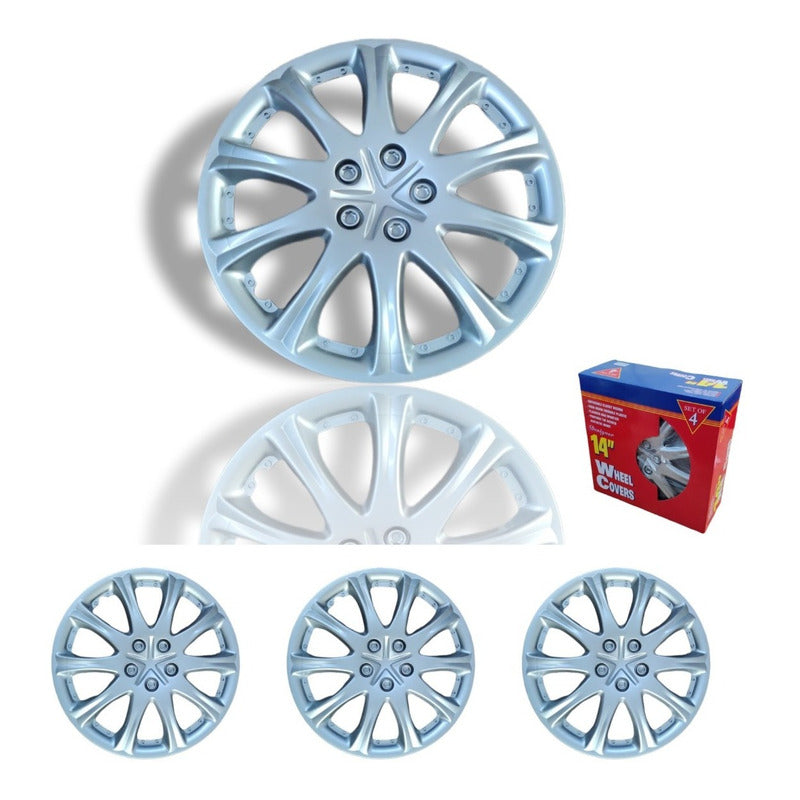 Set Tapa Rueda Aro 14 Cromada Designer X4 Tapas /r&c