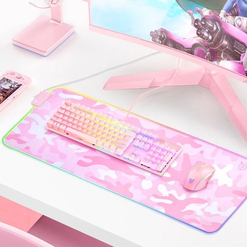 Mouse Pad Gamer Rosa Led Rgb Onikuma G5 Rosa Xl Con Luz