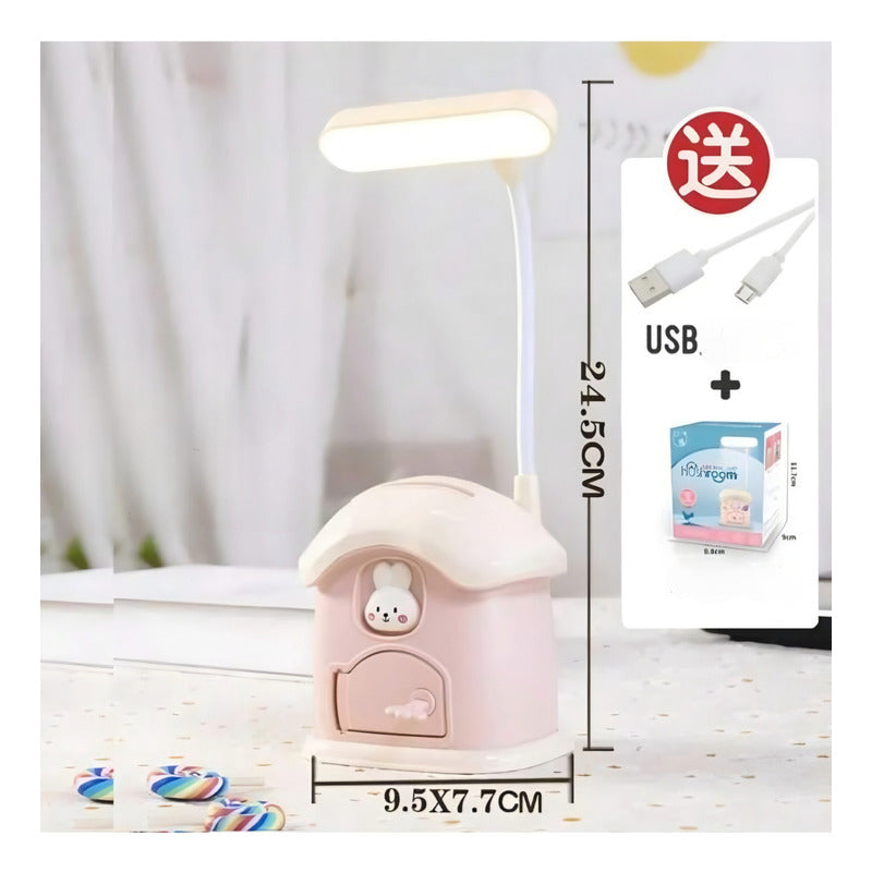 Lámpara De Escritorio Recargabl + Portalapiz Alcancía Kawaii