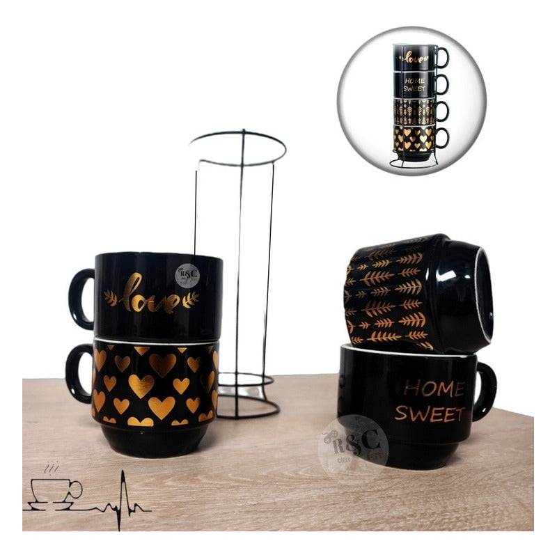 Set 4 Tazas Kawai Apilables 6cm + Soporte Mug Gato Chi /r&c