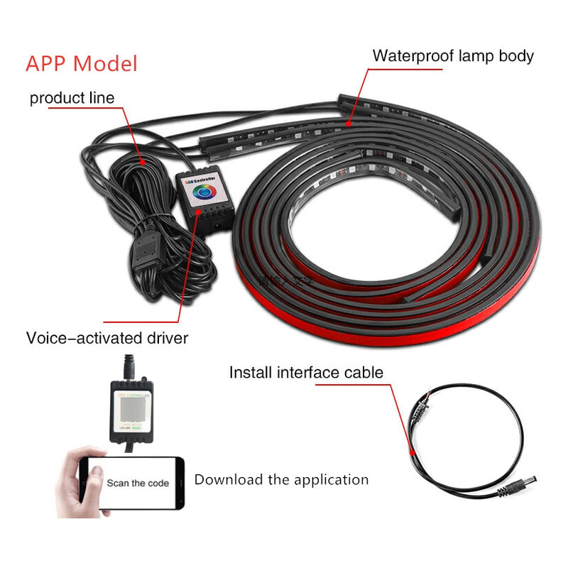 Kit Luz Chasis Arcoiris Bluetooth App+control Remoto Auto