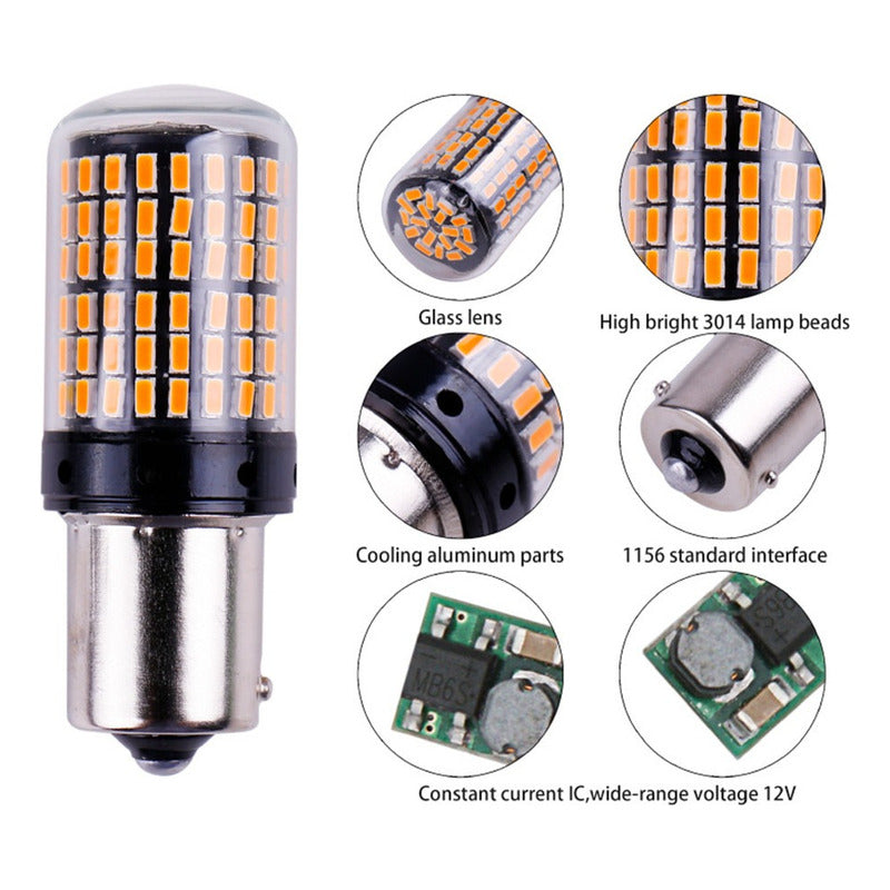 Ampolleta 144 Led Intermitente 1/2 Contacto Luz Viraje Ambar
