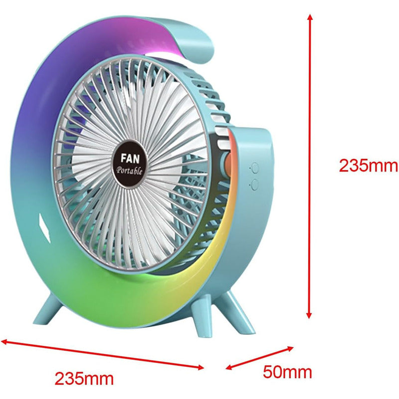 Ventilador De Mesa Recargable Usb 2 En 1 Con Lámpara Luz Led