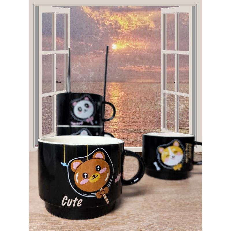 X4 Set Tazas Mug Tazón Gato Chi Apilables 7cm + Soporte /r&c