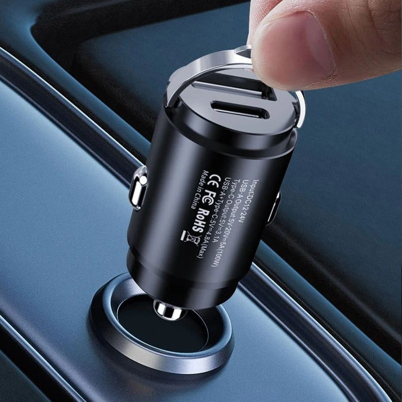 Cargador Auto Invisible Carga Rápida 15wtipoc 18wusb 12-24v