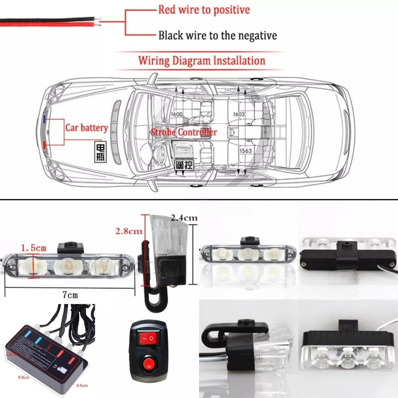 Set Baliza De Parachoque 24led Estrobo Multifunción+ Control