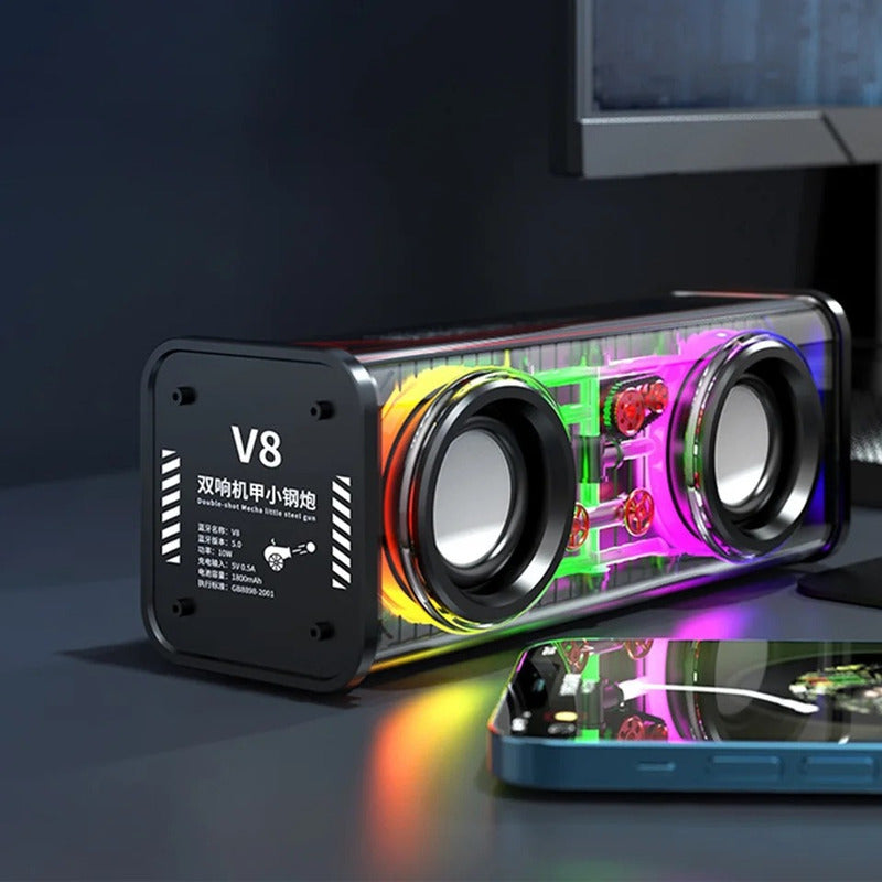Parlante Bluetooth Doble, Transparente Con Luz Portátil /ryc