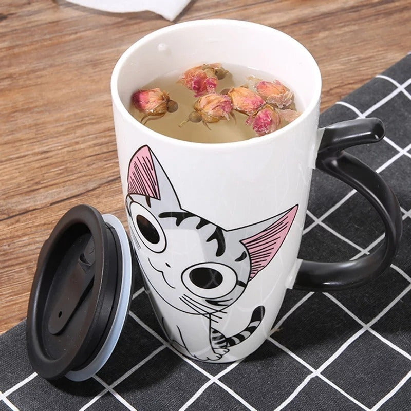 Taza De Gato Mug Con Tapa Con Boquilla Tazón Gato Chi/ Ryc