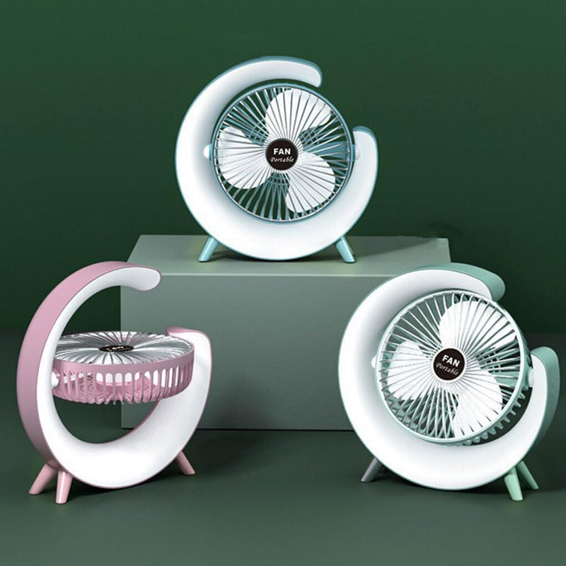 Ventilador De Mesa Recargable Usb 2 En 1 Con Lámpara Luz Led