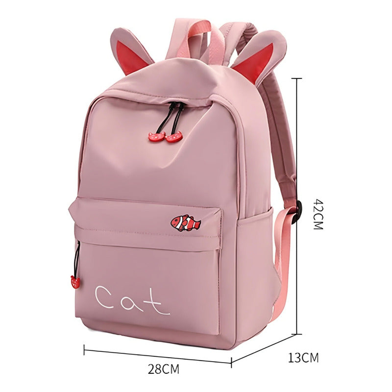 Mochila Con Orejita Gato Bolso Escolar Kawai Juvenil Cat R&c