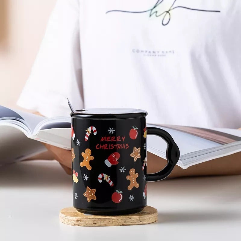 Taza De Navidad Con Tapa Y Cuchara Mug Navideño Decoración