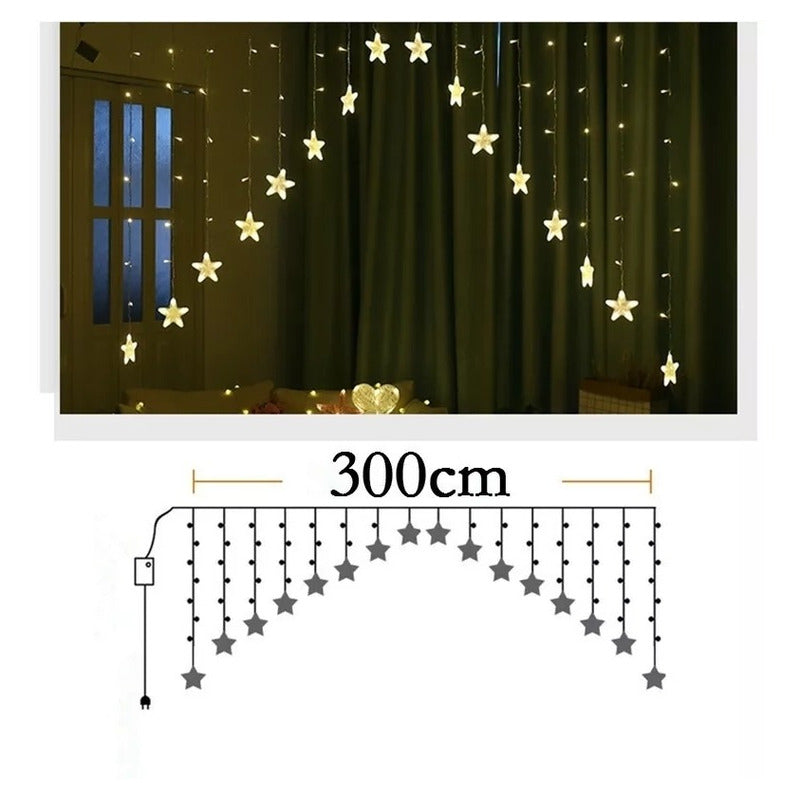 Guirnalda Led Estrellas Luz Cálida Cortina Led Decoración