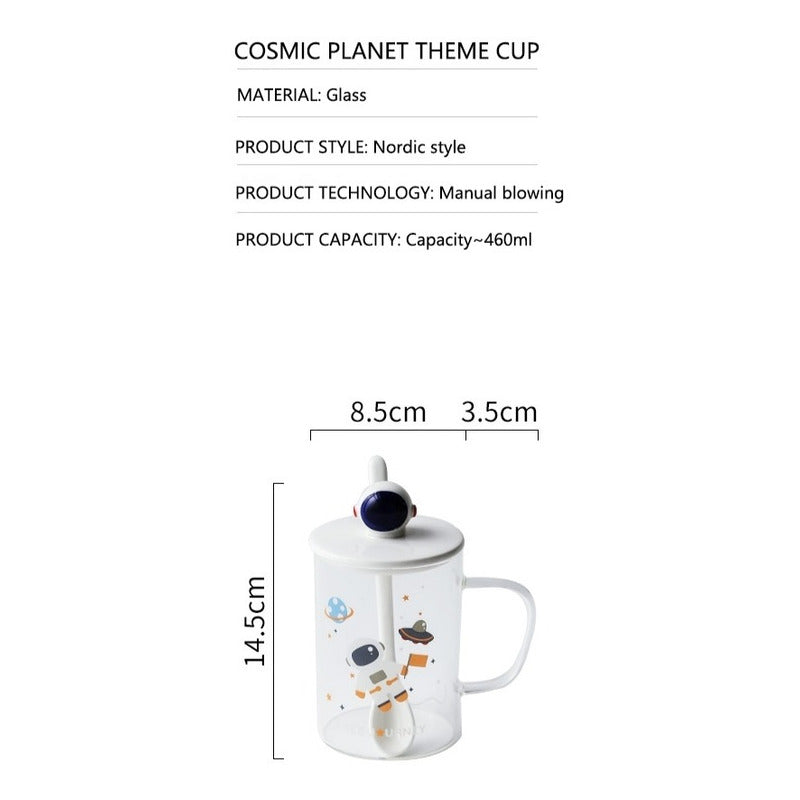 Taza De Vidrio De Astronauta Con Tapa Y Cuchara Cerámica R&c