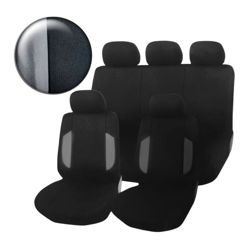 Set Funda Cubre Asiento Auto Universal Negro Entero 9pcs