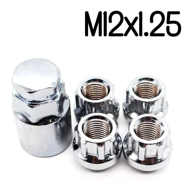Tuercas De Seguridad Set 4pcs +llave Acero M12x1.5 / 12x1.25