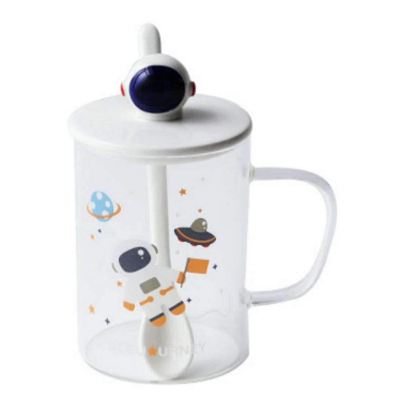 Taza De Vidrio De Astronauta Con Tapa Y Cuchara Cerámica R&c