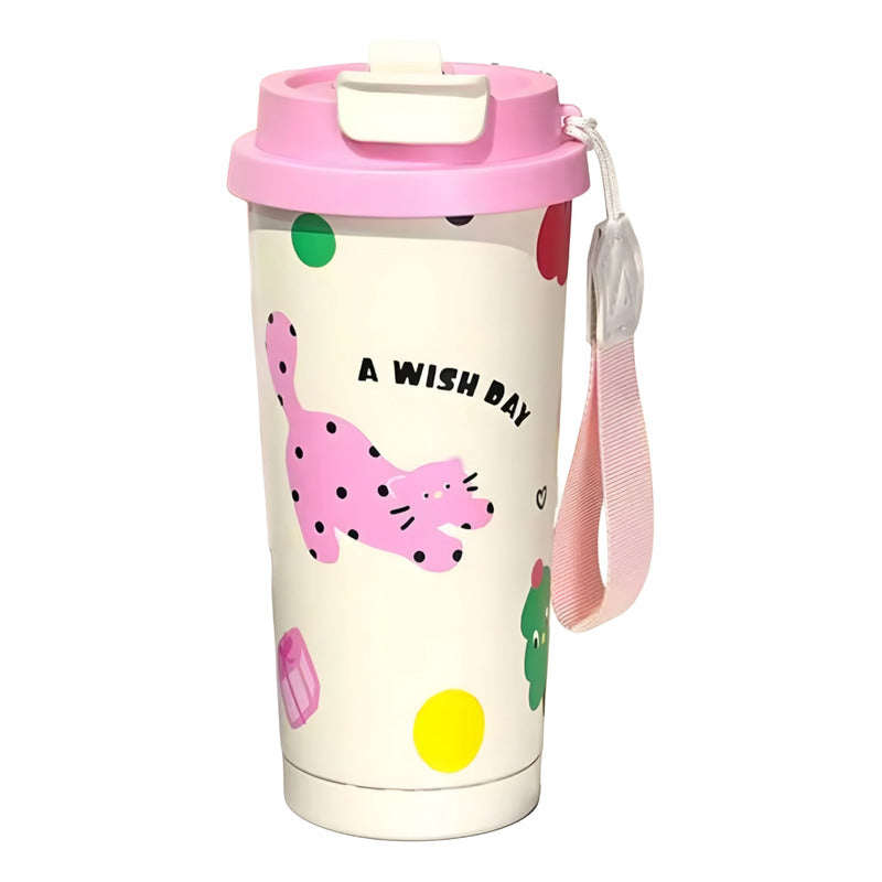 Termo Kawai Botella Térmica Frío Caliente Portátil 500ml 2e1