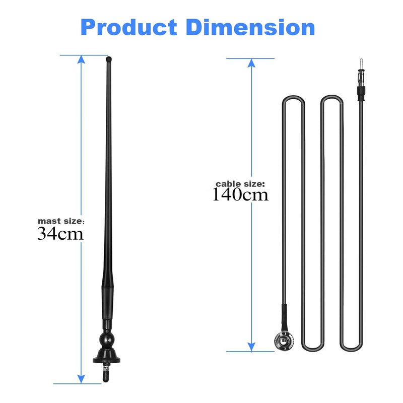 Antena De Radio Am/fm Para Auto 34cm + Base + Cable 140cm