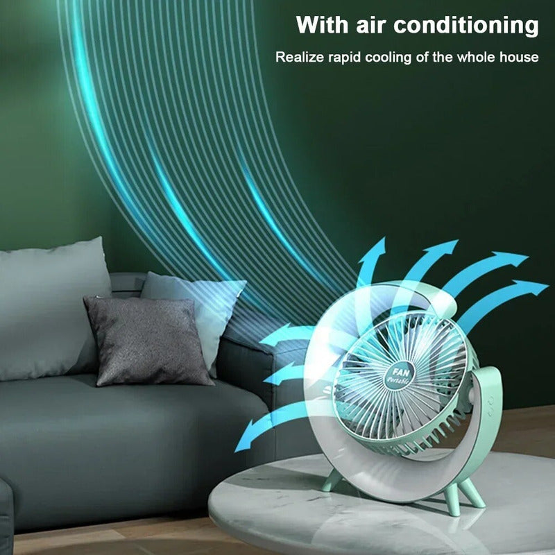 Ventilador De Mesa Recargable Usb 2 En 1 Con Lámpara Luz Led
