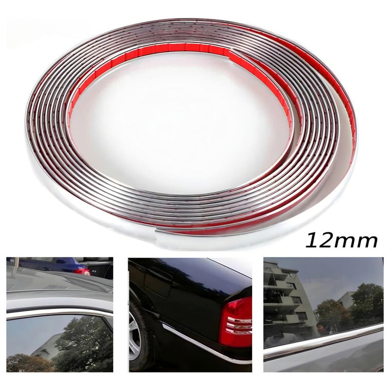 Moldura Cromada 12mm Adhesiva Decorativa Auto Tuning 15m R&c