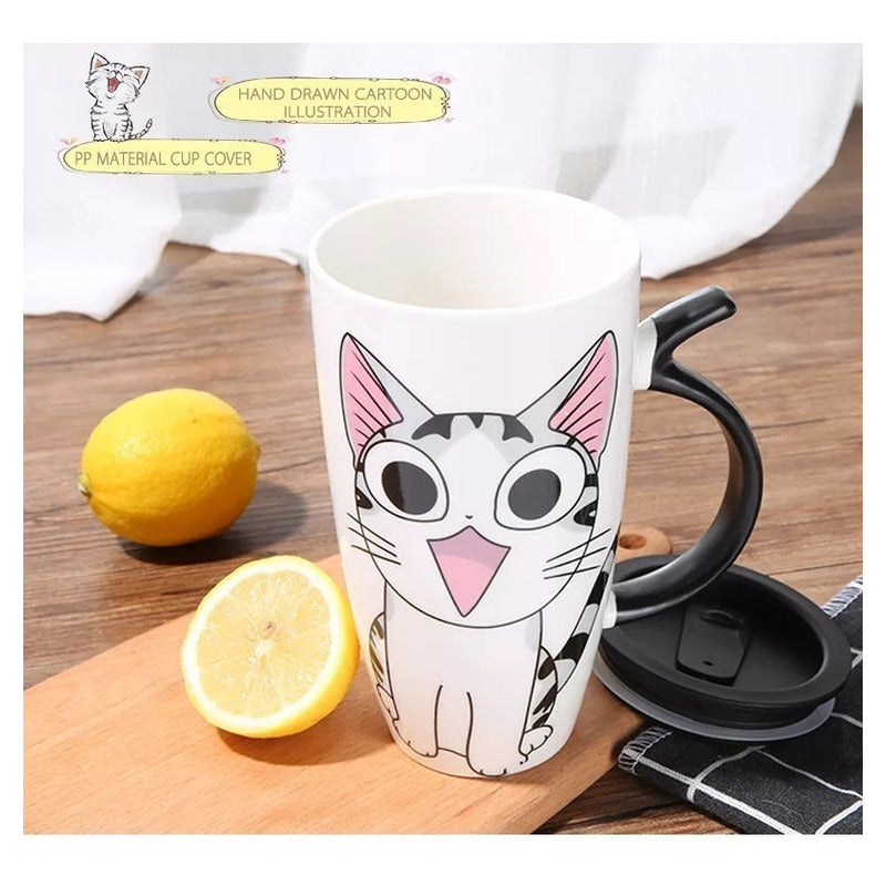 Taza De Gato Mug Con Tapa Con Boquilla Tazón Gato Chi/ Ryc