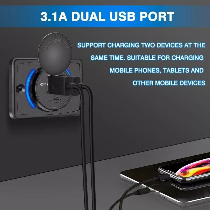 Cargador Usb Dual Sobrepuesto Cubierta Protector 2.1a 12-24v