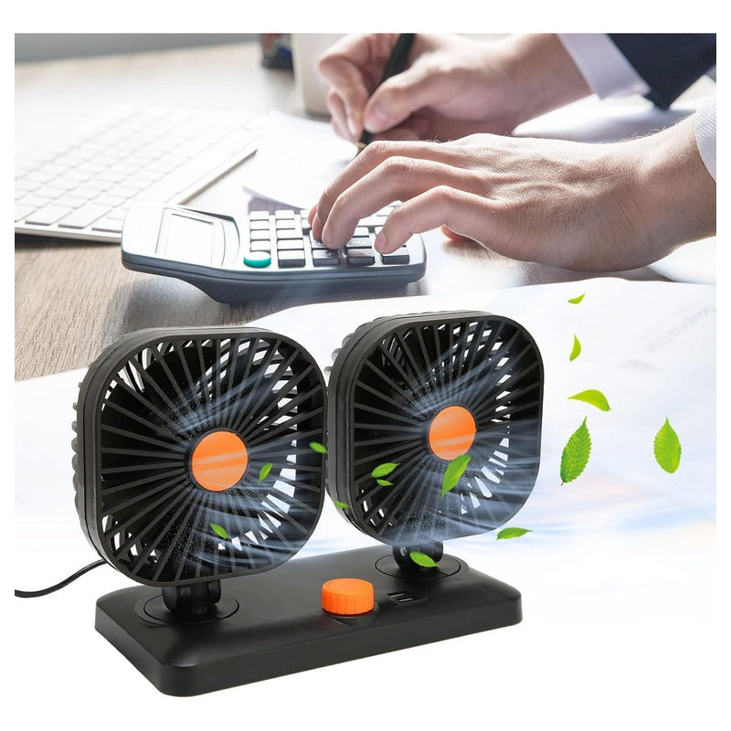 Ventilador Doble Usb Auto Casa Oficina 360° Rotación /r&c